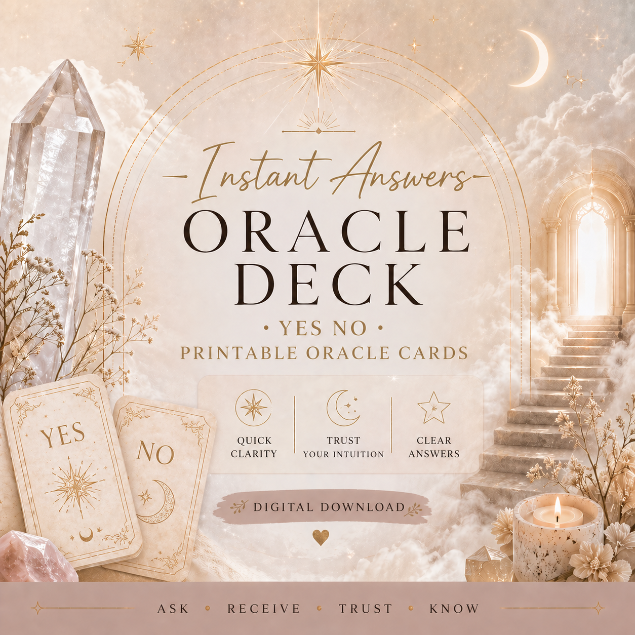 108 Instant Answers Oracle Deck | Yes No Printable Oracle Cards | Digital Download