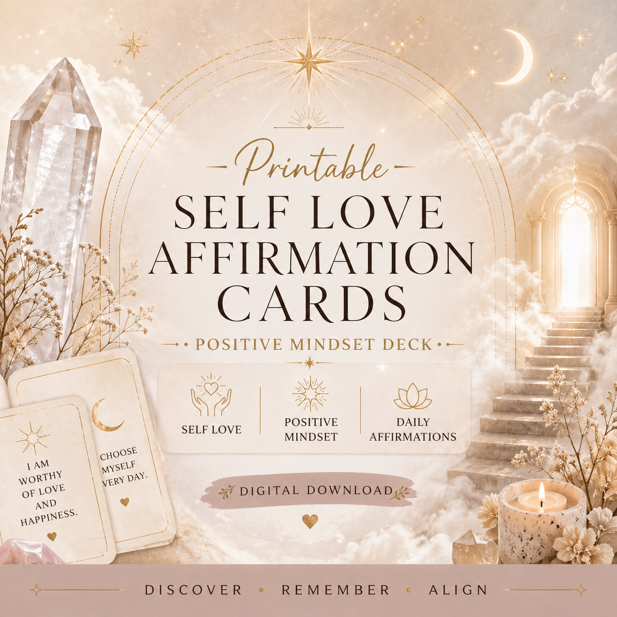 Printable Self Love Affirmation Cards | Positive Mindset Deck | Digital Download
