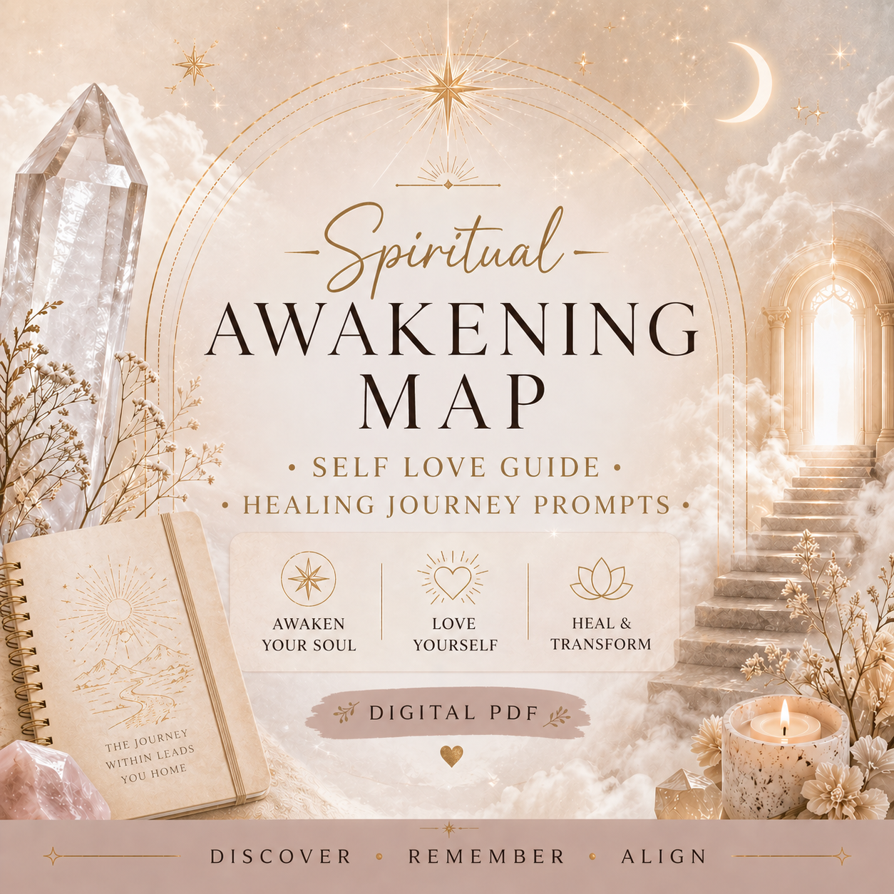 Spiritual Awakening Map, Self Love Guide, Healing Journey Prompts (Digital PDF)